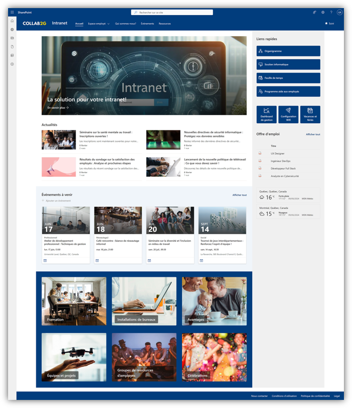 Exemple d'intranet d'entreprise réalisé dans SharePoint Online