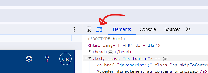 Bouton « device toolbar » dans les outils de développement du navigateur